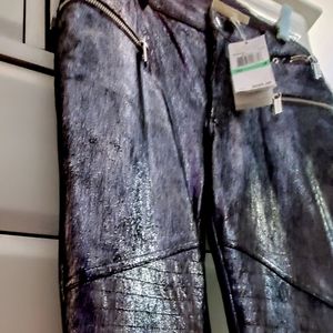 NWT KORS METALLIC BLACK LEATHER MOTO JEANS 8